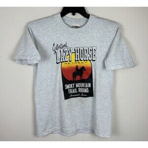 Vintage 90s Single Stitch Smoky Mountain Horses Graphic T-Shirt / Grey / Medium